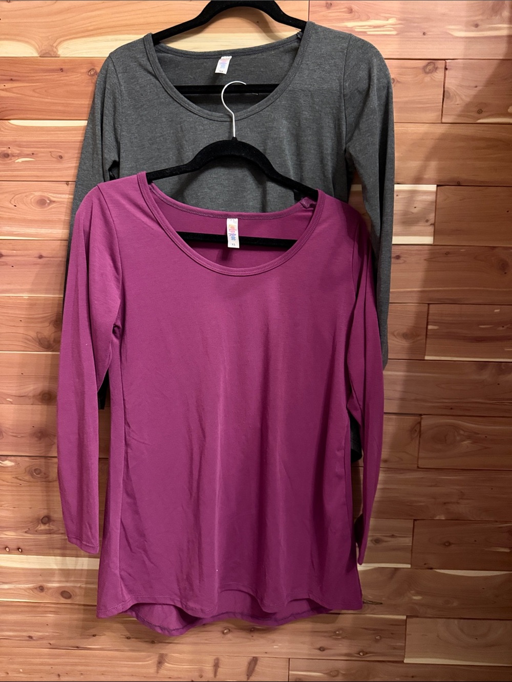 LuLaRoe Long Sleeve Scoop Neck Tops in Plum and Charcoal